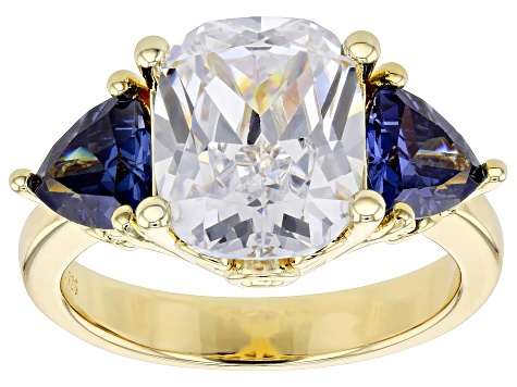 Pre-Owned Blue And White Cubic Zirconia 18k Yellow Gold Over Sterling Silver Ring 11.23ctw