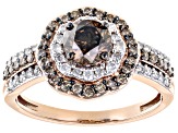 Pre-Owned Champagne And White Diamond 10k Rose Gold Halo Ring 1.15ctw