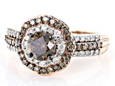 Pre-Owned Champagne And White Diamond 10k Rose Gold Halo Ring 1.15ctw