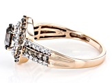 Pre-Owned Champagne And White Diamond 10k Rose Gold Halo Ring 1.15ctw
