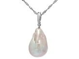 Pre-Owned Genusis™ White Cultured Freshwater Pearl Rhodium Over Sterling Silver Pendant And Chain