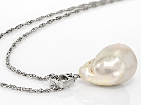 Pre-Owned Genusis™ White Cultured Freshwater Pearl Rhodium Over Sterling Silver Pendant And Chain