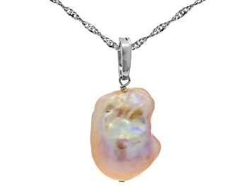 Picture of Pre-Owned Genusis™ Pink Cultured Freshwater Pearl Rhodium Over Sterling Silver Pendant And Chain