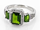 Pre-Owned Green Chrome Diopside With White Zircon Rhodium Over Sterling Silver Ring 2.38ctw