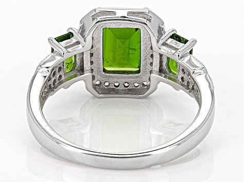 Pre-Owned Green Chrome Diopside With White Zircon Rhodium Over Sterling Silver Ring 2.38ctw