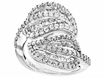 Picture of Pre-Owned White Cubic Zirconia Rhodium Over Sterling Silver Leaf Ring 1.90ctw