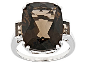 Pre-Owned Smoky Quartz Rhodium Over Sterling Silver Ring 10.44ctw
