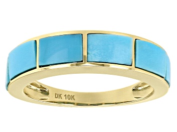 Picture of Pre-Owned Blue Sleeping Beauty Turquoise 10k Yellow Gold Band Ring