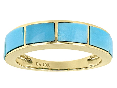 Pre-Owned Blue Sleeping Beauty Turquoise 10k Yellow Gold Band Ring