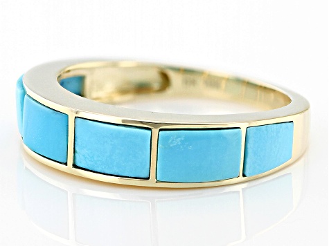 Pre-Owned Blue Sleeping Beauty Turquoise 10k Yellow Gold Band Ring