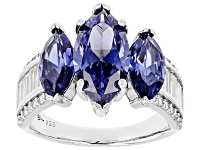 Pre-Owned Blue And White Cubic Zirconia Rhodium Over Sterling Silver Ring 7.99ctw