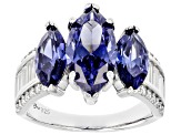 Pre-Owned Blue And White Cubic Zirconia Rhodium Over Sterling Silver Ring 7.99ctw