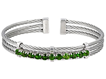 Picture of Pre-Owned Green Chrome Diopside Rhodium Over Sterling Silver Cuff Bracelet 2.71ctw
