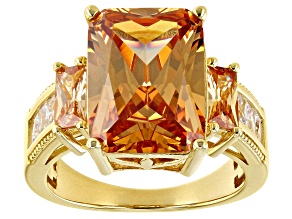 Pre-Owned Champagne And White Cubic Zirconia 18k Yellow Gold Over Sterling Silver Ring 15.41ctw