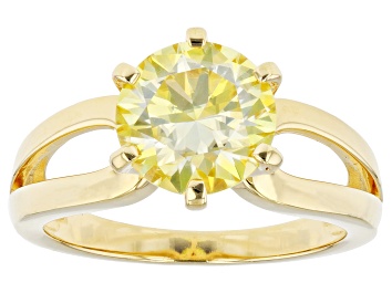 Picture of Pre-Owned Yellow moissanite 14k yellow gold over sterling silver ring 2.70ct DEW.