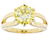 Pre-Owned Yellow moissanite 14k yellow gold over sterling silver ring 2.70ct DEW.