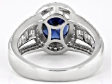 Pre-Owned Blue And White Cubic Zirconia Rhodium Over Sterling Silver Ring 5.89ctw