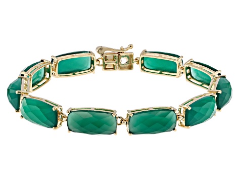 Pre-Owned Green Onyx 18k Yellow Gold Over Sterling Silver Tennis Bracelet
