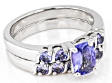 Pre-Owned Blue Tanzanite Rhodium Over Sterling Silver Ring And Band Set Of 2 1.23ctw