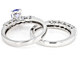 Pre-Owned Blue Tanzanite Rhodium Over Sterling Silver Ring And Band Set Of 2 1.23ctw