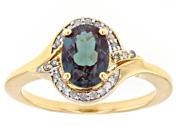 Picture of Pre-Owned Blue Lab Created Alexandrite 18k Yellow Gold Over Sterling Silver Ring 1.42ctw