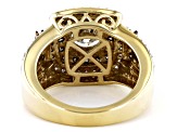 Pre-Owned Moissanite And Champagne Diamond 14k Yellow Gold Over Sterling Silver Ring 2.54ctw DEW.