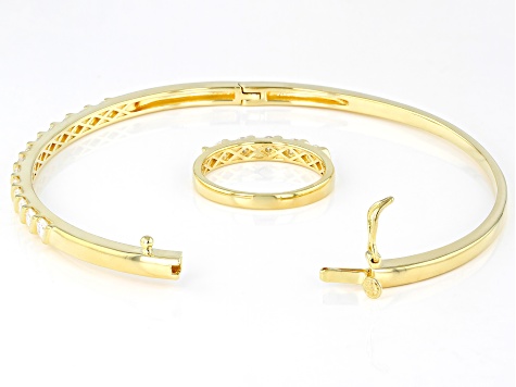 Pre-Owned Moissanite 14k Yellow Gold Over Silver Ring And Bangle Bracelet Set 1.80ctw DEW.