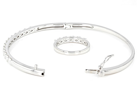 Pre-Owned Moissanite Platineve Ring And Bangle Bracelet Set 1.80ctw DEW.