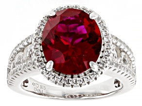 Pre-Owned Red Lab Created Ruby Rhodium Over Sterling Silver Ring 7.454ctw