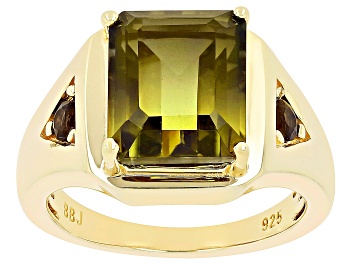 Picture of Pre-Owned Smoky Citrine Triplet Quartz with Smoky Quartz 18k Yellow Gold Over Silver Men's Ring 4.84