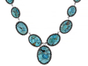 Pre-Owned Blue Composite Turquoise With Marcasite Sterling Silver Necklace