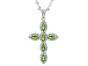 Pre-Owned Green Chrome Diopside Rhodium Over Sterling Silver Cross Pendant with Chain 1.50ctw