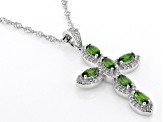 Pre-Owned Green Chrome Diopside Rhodium Over Sterling Silver Cross Pendant with Chain 1.50ctw