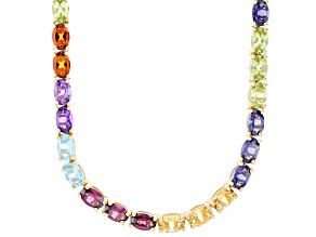 Pre-Owned Multi-Color Multi Gemstone 18K Yellow Gold Over Sterling Silver Tennis Necklace 29.18ctw
