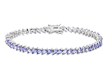 Picture of Pre-Owned Blue Tanzanite Rhodium Over Sterling Silver Tennis Bracelet 6.63ctw