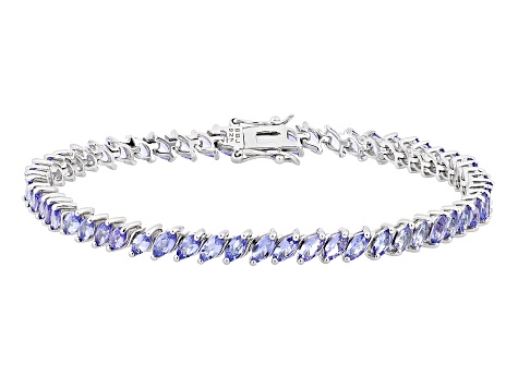 Pre-Owned Blue Tanzanite Rhodium Over Sterling Silver Tennis Bracelet 6.63ctw