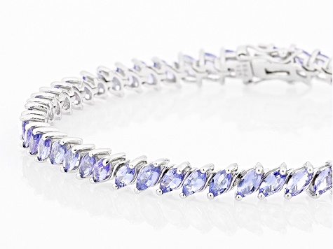 Pre-Owned Blue Tanzanite Rhodium Over Sterling Silver Tennis Bracelet 6.63ctw
