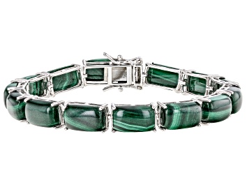 Picture of Pre-Owned Green Malachite Rhodium Over Sterling Silver Bracelet
