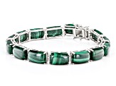 Pre-Owned Green Malachite Rhodium Over Sterling Silver Bracelet