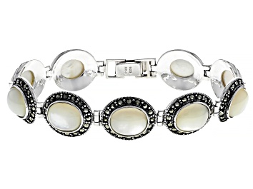 Picture of Pre-Owned White Mother-Of-Pearl Rhodium Over Sterling Silver Bracelet