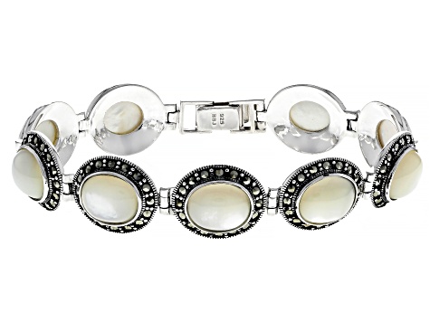 Pre-Owned White Mother-Of-Pearl Rhodium Over Sterling Silver Bracelet