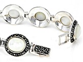 Pre-Owned White Mother-Of-Pearl Rhodium Over Sterling Silver Bracelet