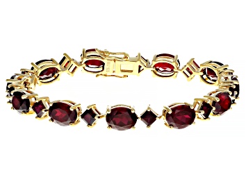 Picture of Pre-Owned Lab Created Ruby 18k Yellow Gold Over Sterling Silver Bracelet 31.95ctw