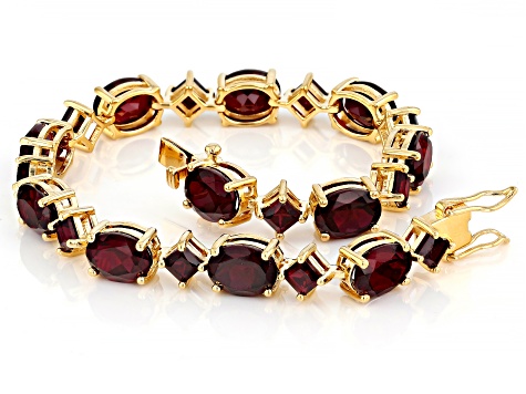 Pre-Owned Lab Created Ruby 18k Yellow Gold Over Sterling Silver Bracelet 31.95ctw