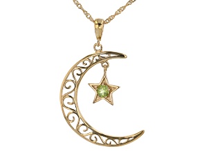 Pre-Owned Green Peridot 18k Yellow Gold Over Sterling Silver Moon & Star Pendant With Chain 0.26ct
