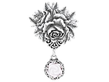 Picture of Pre-Owned White Carved Mother-of-Pearl Silver Rose Pendant