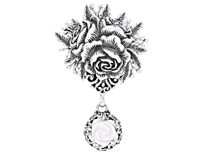 Pre-Owned White Carved Mother-of-Pearl Silver Rose Pendant