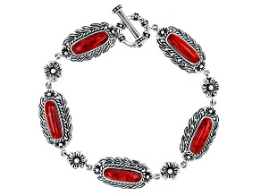 Pre-Owned Red Coral Sterling Silver Bracelet