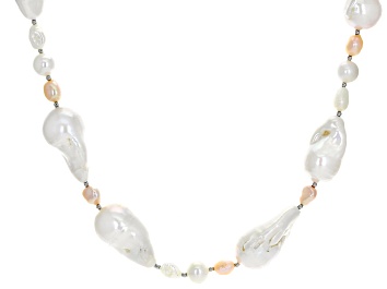 Picture of Pre-Owned Genusis™ Multi-Color Cultured Freshwater Pearl Rhodium Over Silver 36 Inch Necklace