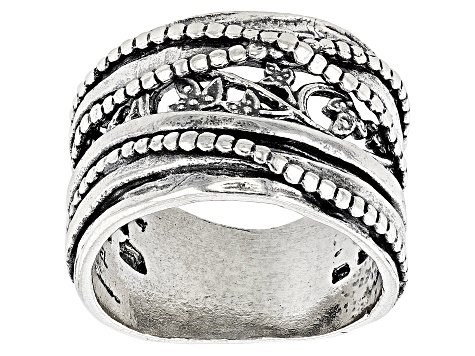Pre-Owned Sterling Silver Textured Crossover Ring